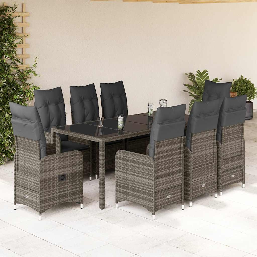 3-tlg. Garten-Bistro-Set mit Kissen Grau Poly Rattan