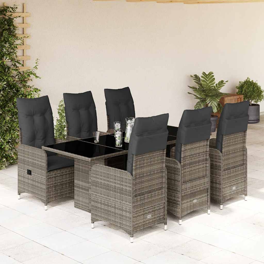 3-tlg. Garten-Bistro-Set mit Kissen Grau Poly Rattan