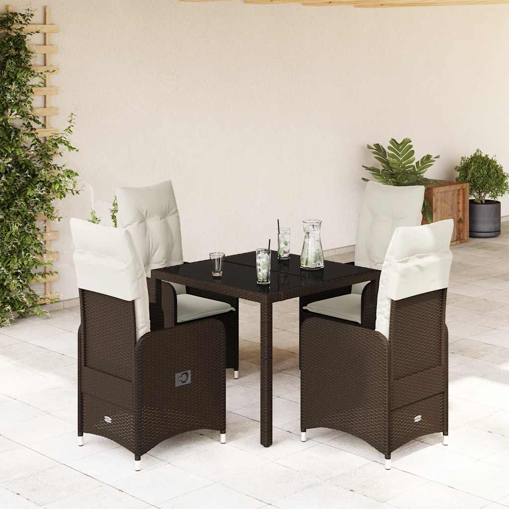 3-tlg. Garten-Bistro-Set mit Kissen Braun Poly Rattan
