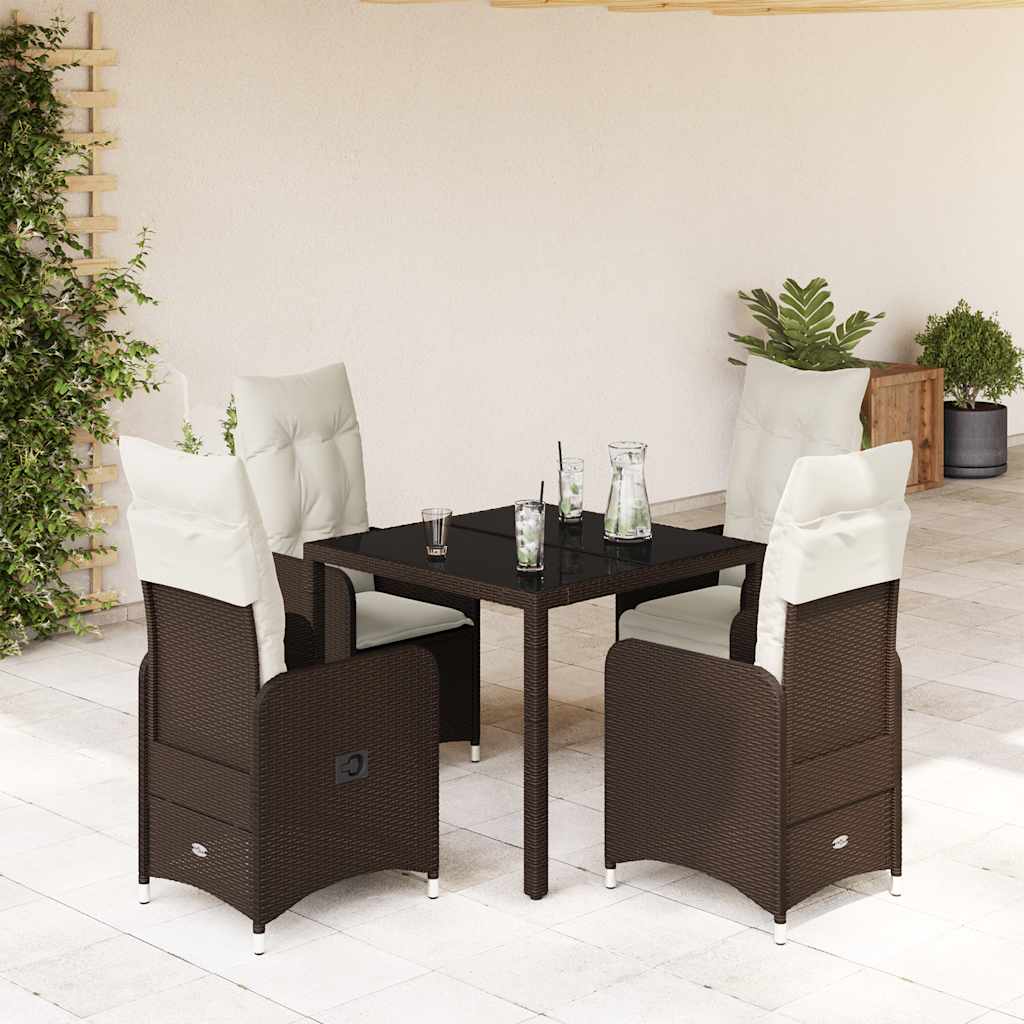3-tlg. Garten-Bistro-Set mit Kissen Braun Poly Rattan