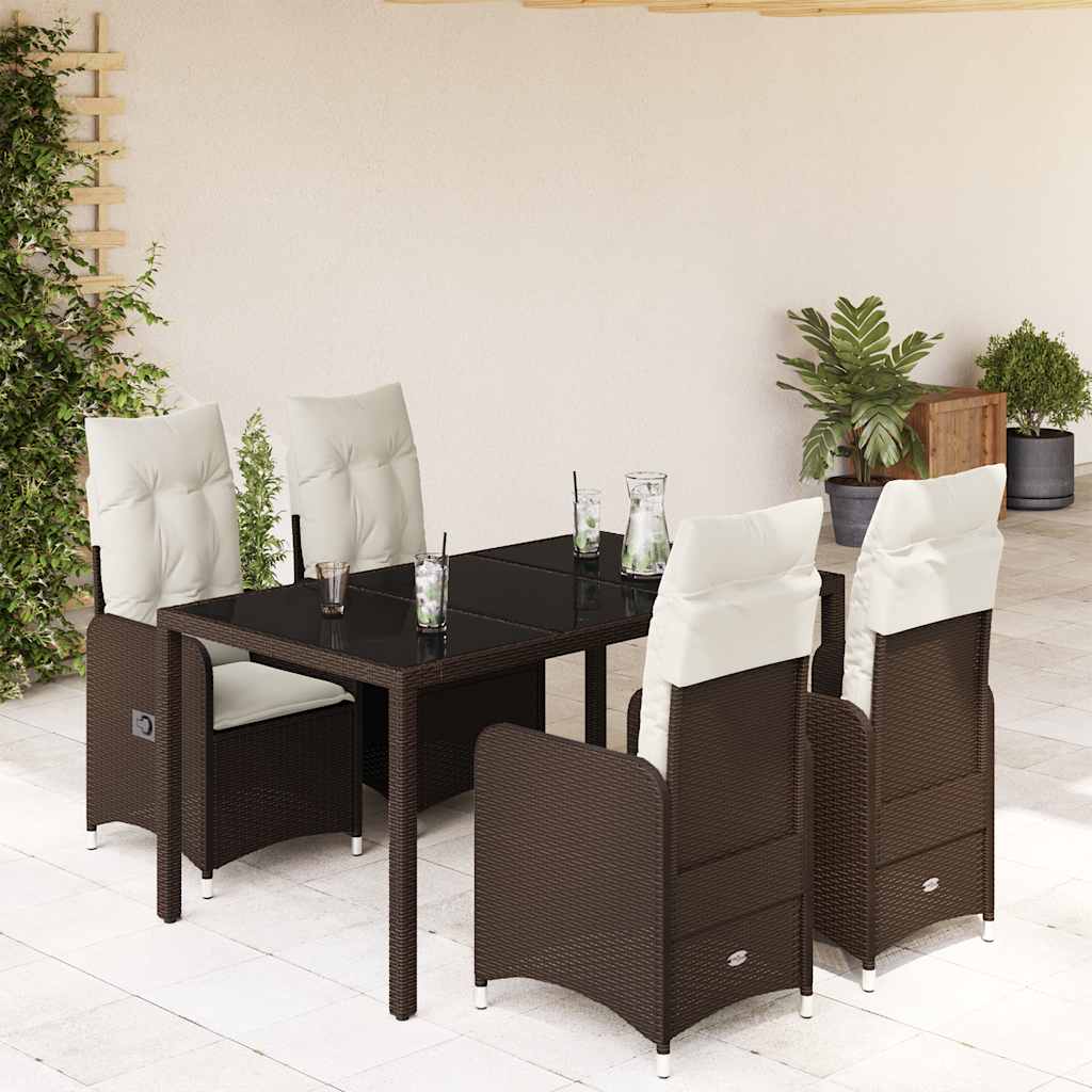3-tlg. Garten-Bistro-Set mit Kissen Braun Poly Rattan