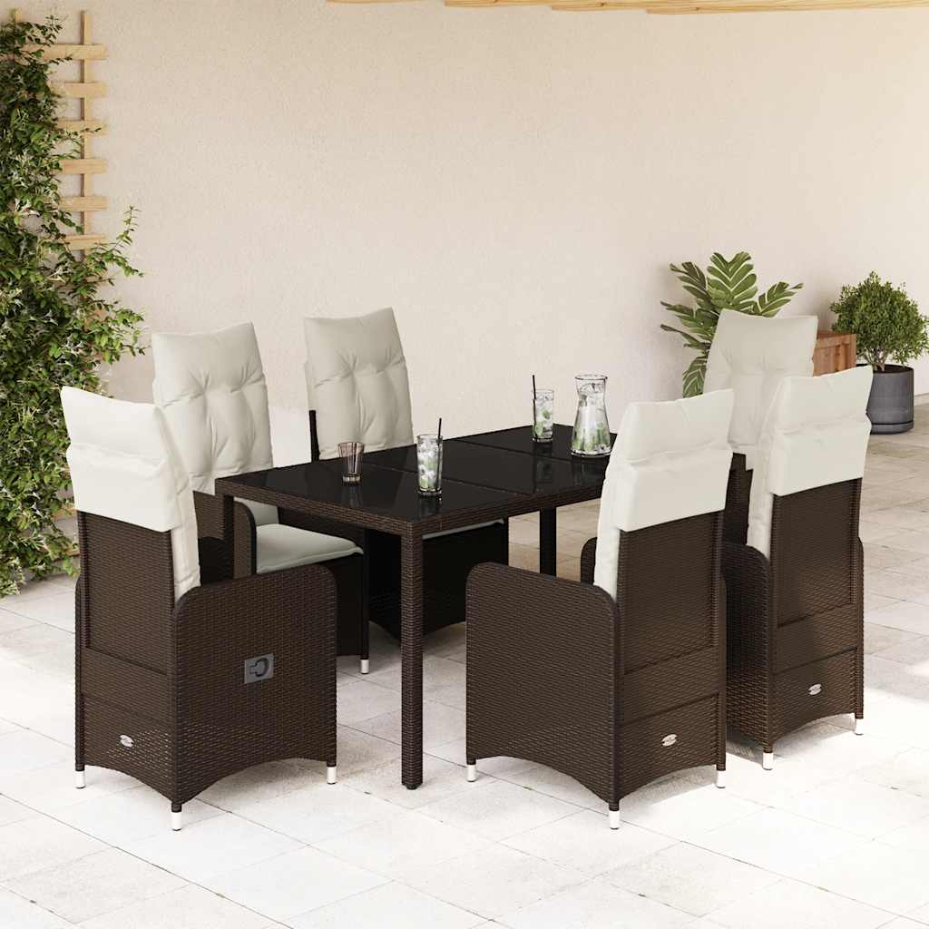 3-tlg. Garten-Bistro-Set mit Kissen Braun Poly Rattan