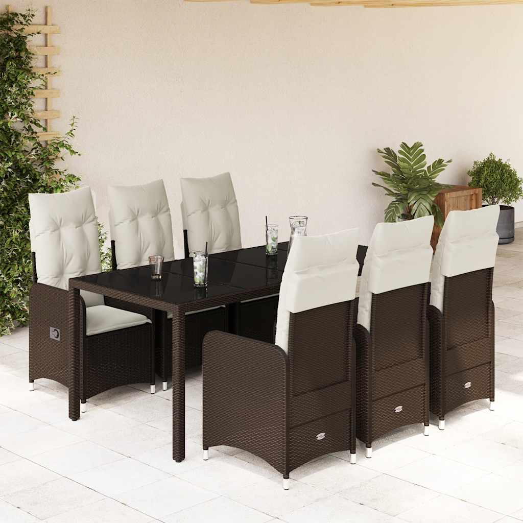 3-tlg. Garten-Bistro-Set mit Kissen Braun Poly Rattan