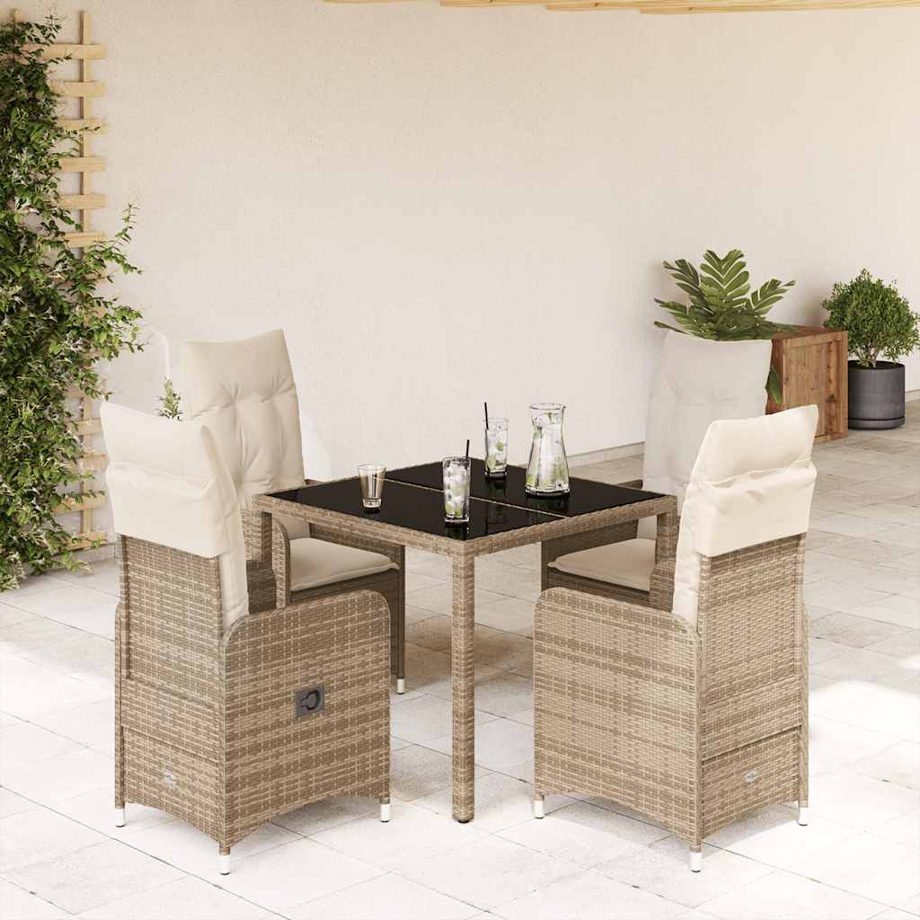 3-tlg. Garten-Bistro-Set mit Kissen Beige Poly Rattan
