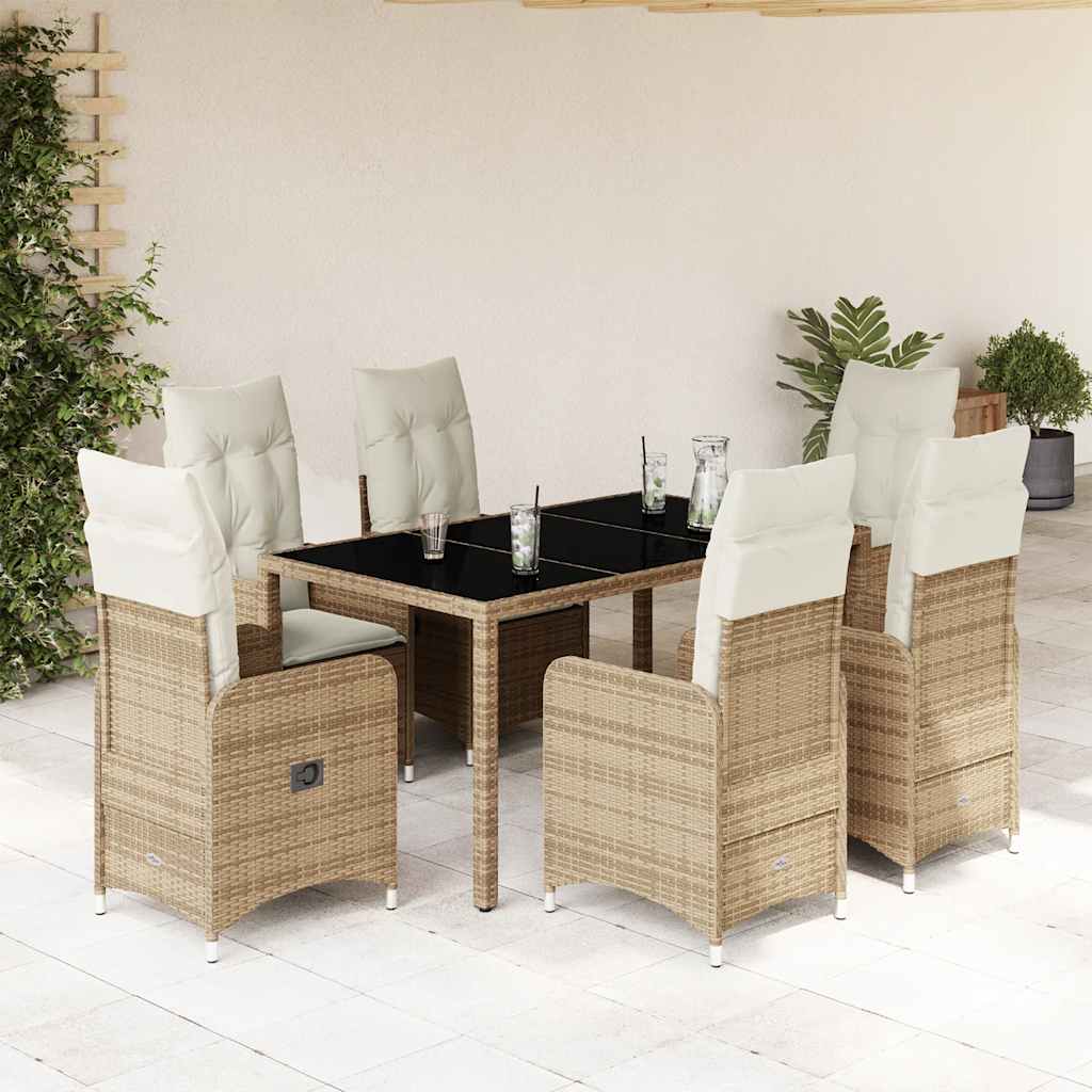3-tlg. Garten-Bistro-Set mit Kissen Beige Poly Rattan