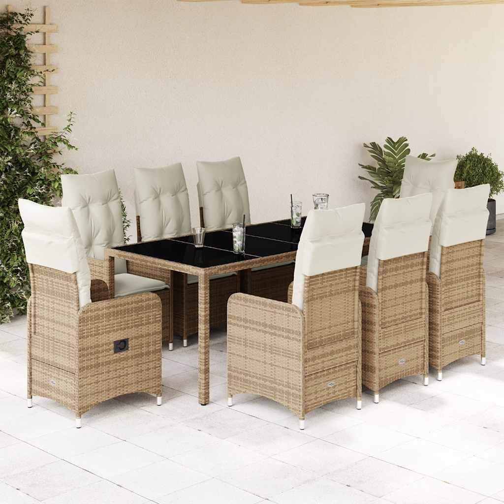 3-tlg. Garten-Bistro-Set mit Kissen Beige Poly Rattan