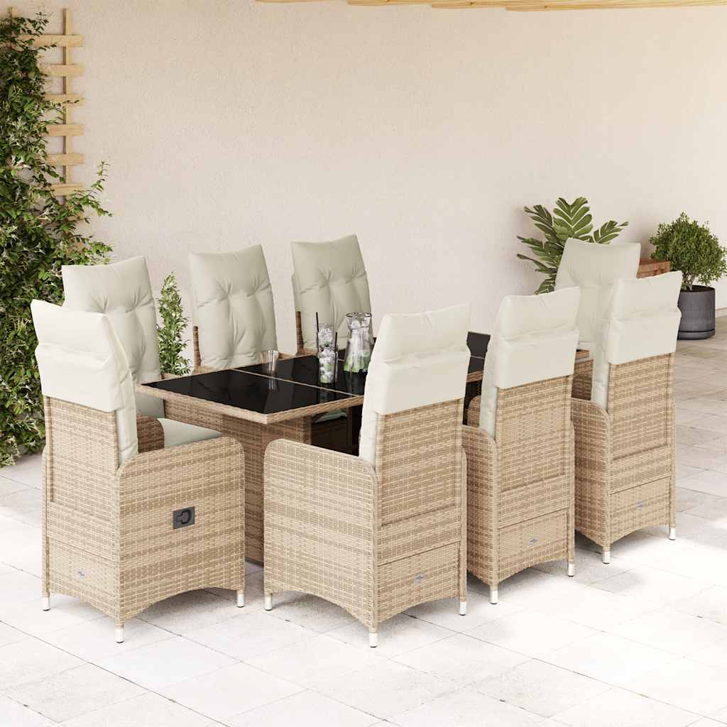 3-tlg. Garten-Bistro-Set mit Kissen Beige Poly Rattan
