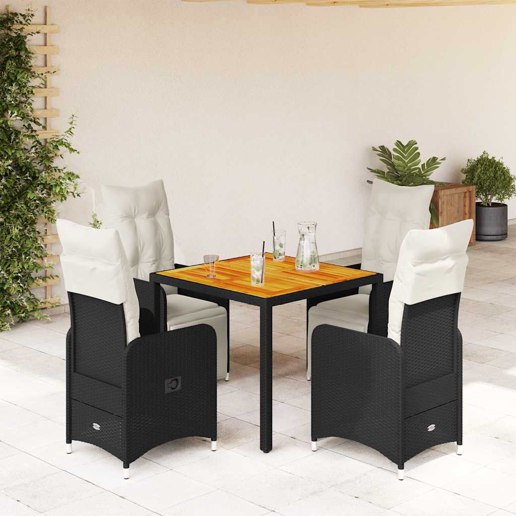 3-tlg. Garten-Bistro-Set mit Kissen Schwarz Poly Rattan