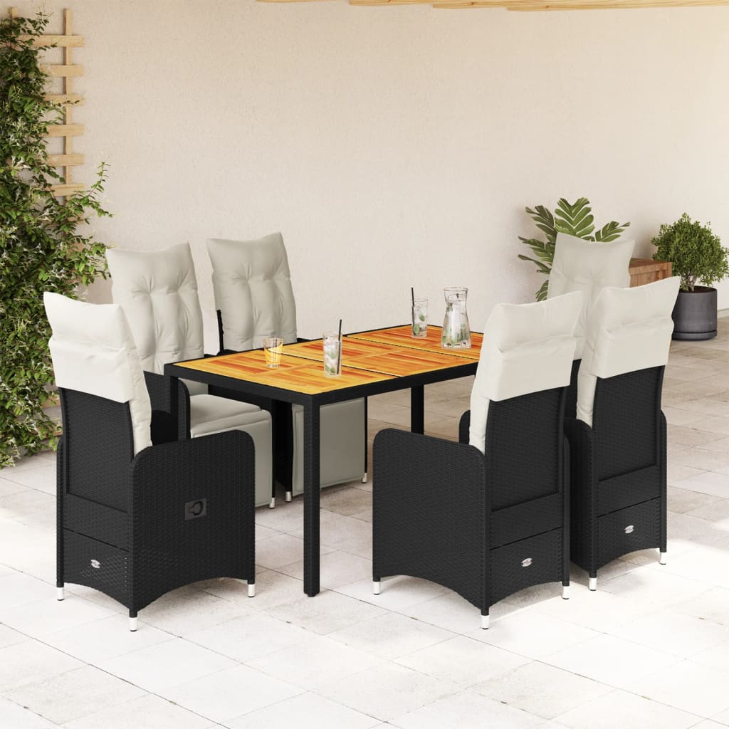 3-tlg. Garten-Bistro-Set mit Kissen Schwarz Poly Rattan