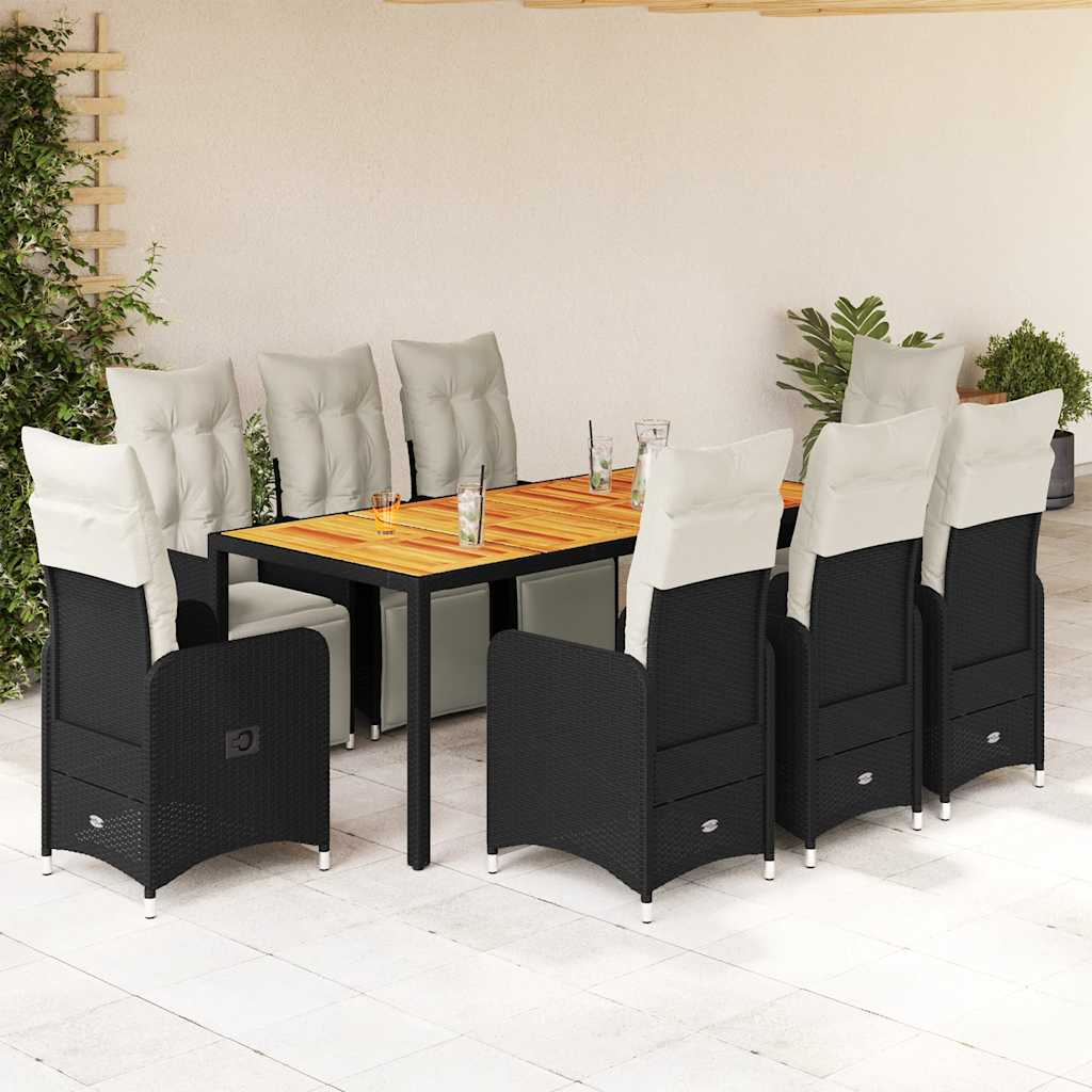 3-tlg. Garten-Bistro-Set mit Kissen Schwarz Poly Rattan