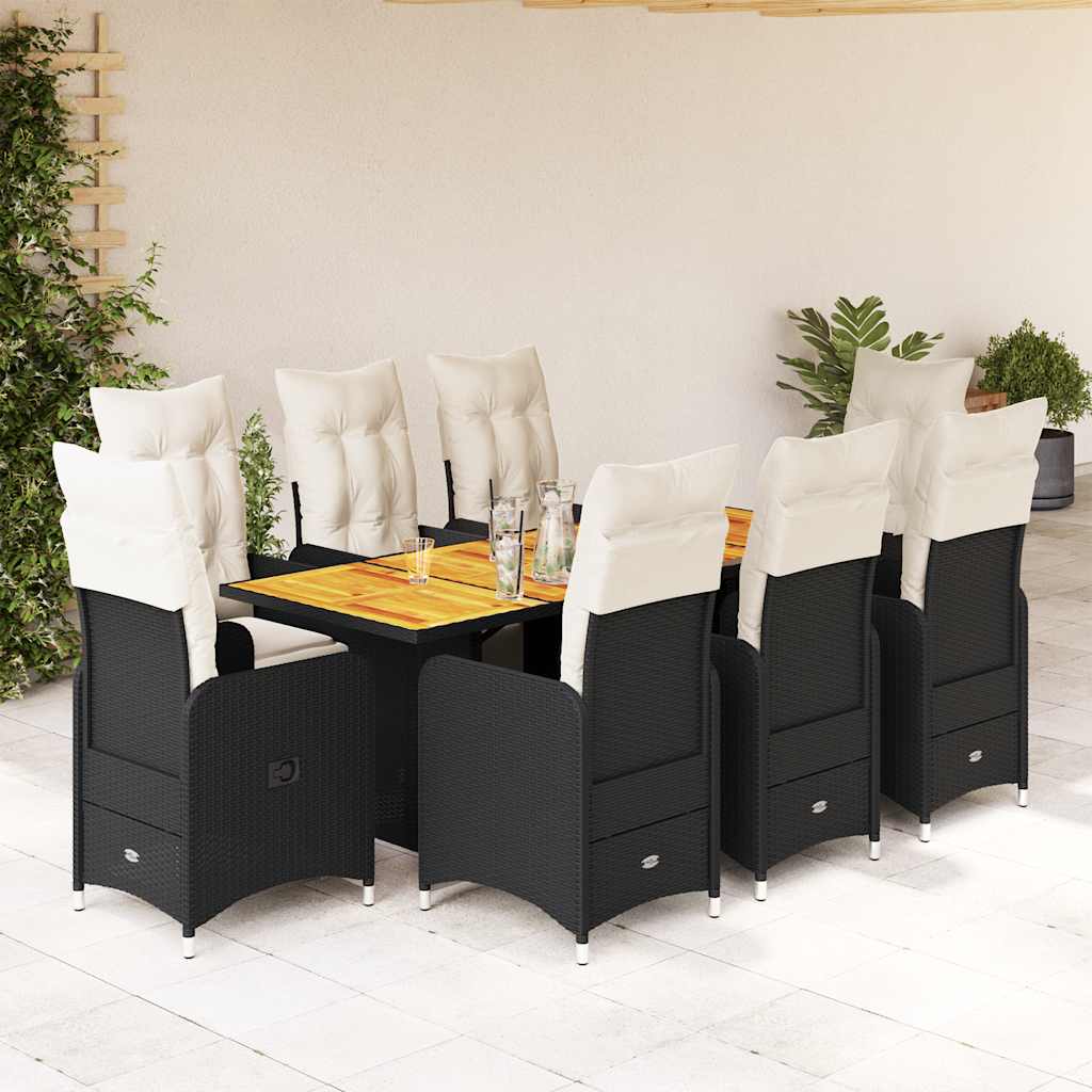 3-tlg. Garten-Bistro-Set mit Kissen Schwarz Poly Rattan