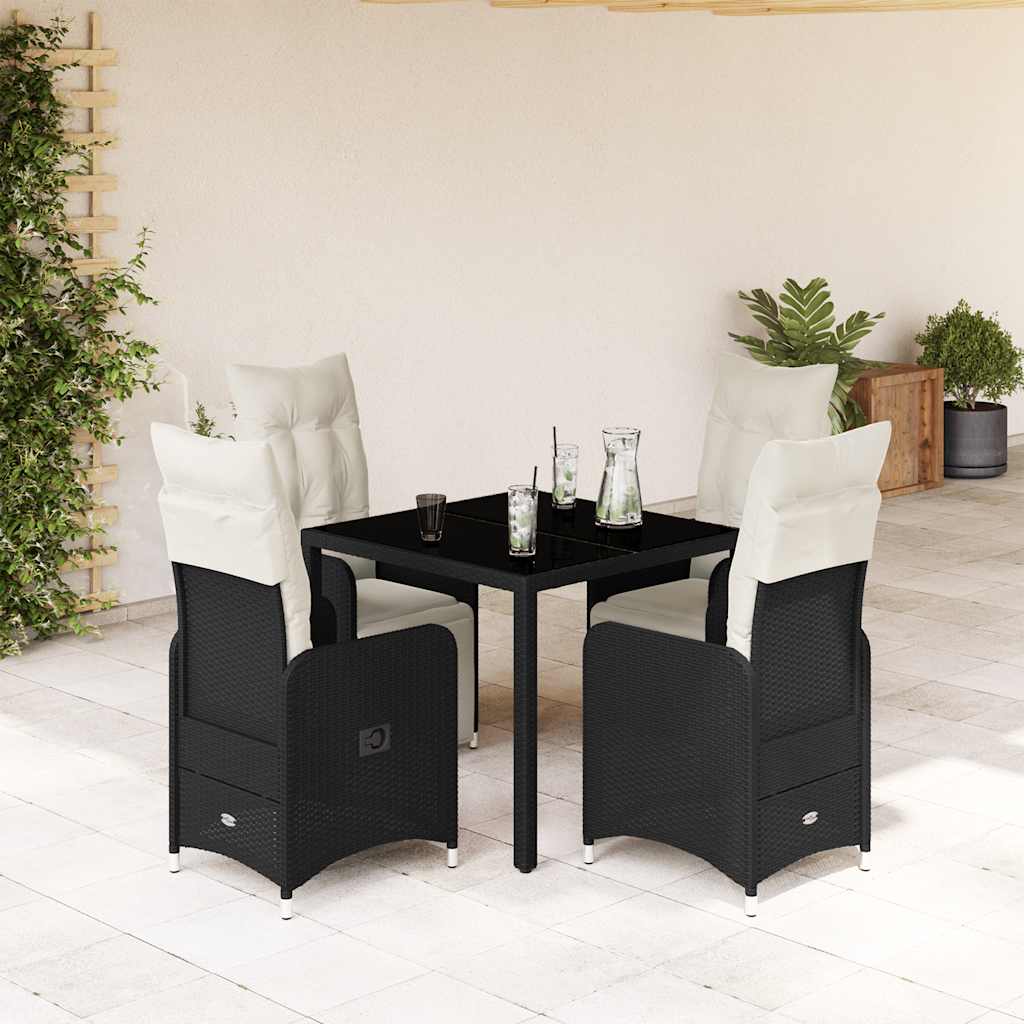 3-tlg. Garten-Bistro-Set mit Kissen Schwarz Poly Rattan