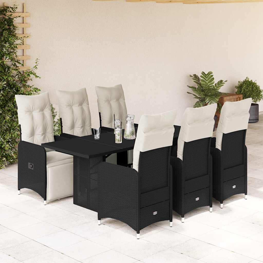 3-tlg. Garten-Bistro-Set mit Kissen Schwarz Poly Rattan