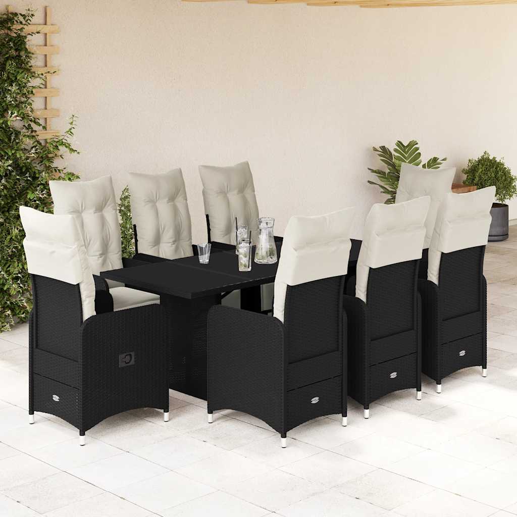 3-tlg. Garten-Bistro-Set mit Kissen Schwarz Poly Rattan