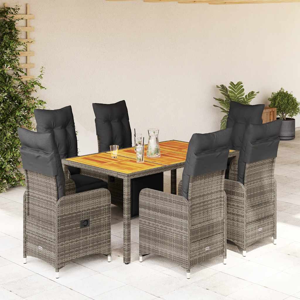 3-tlg. Garten-Bistro-Set mit Kissen Grau Poly Rattan