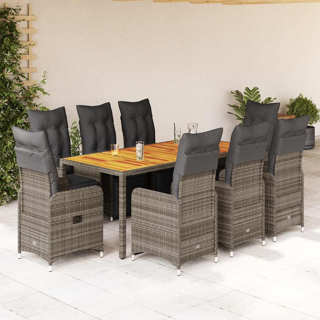 3-tlg. Garten-Bistro-Set mit Kissen Grau Poly Rattan
