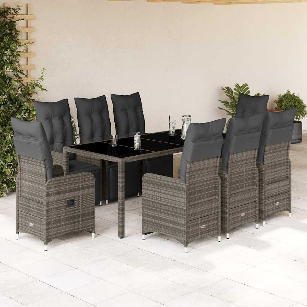 3-tlg. Garten-Bistro-Set mit Kissen Grau Poly Rattan