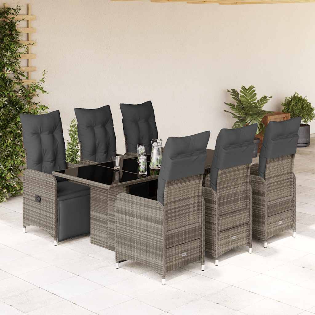 3-tlg. Garten-Bistro-Set mit Kissen Grau Poly Rattan