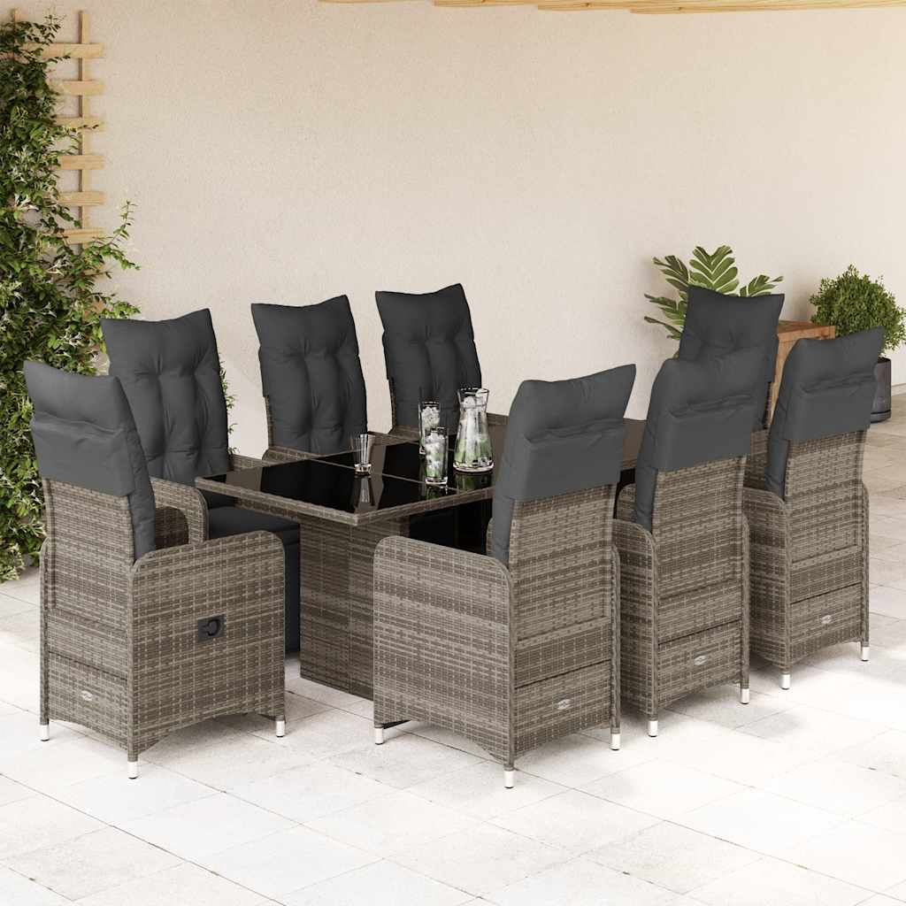 3-tlg. Garten-Bistro-Set mit Kissen Grau Poly Rattan