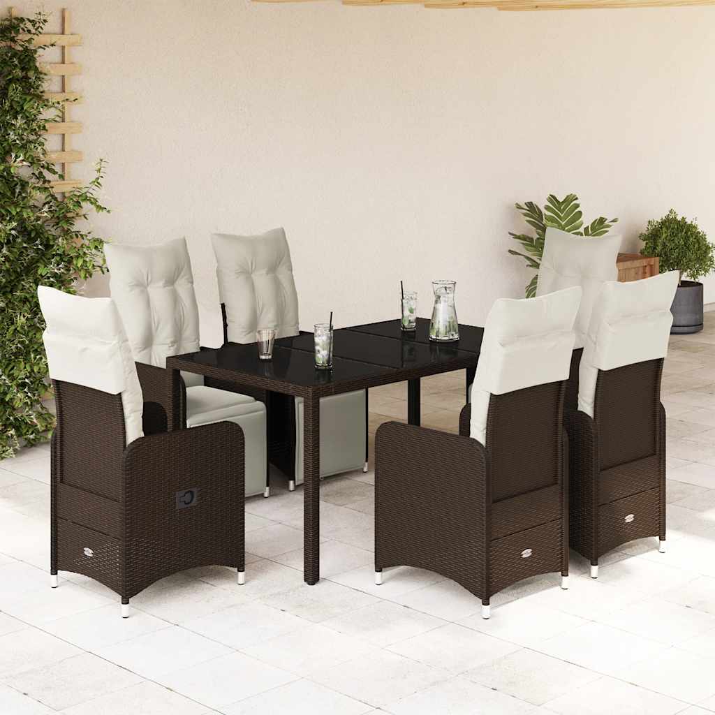 3-tlg. Garten-Bistro-Set mit Kissen Braun Poly Rattan
