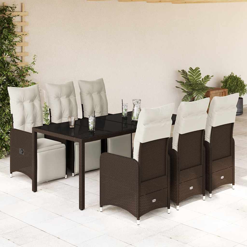 3-tlg. Garten-Bistro-Set mit Kissen Braun Poly Rattan