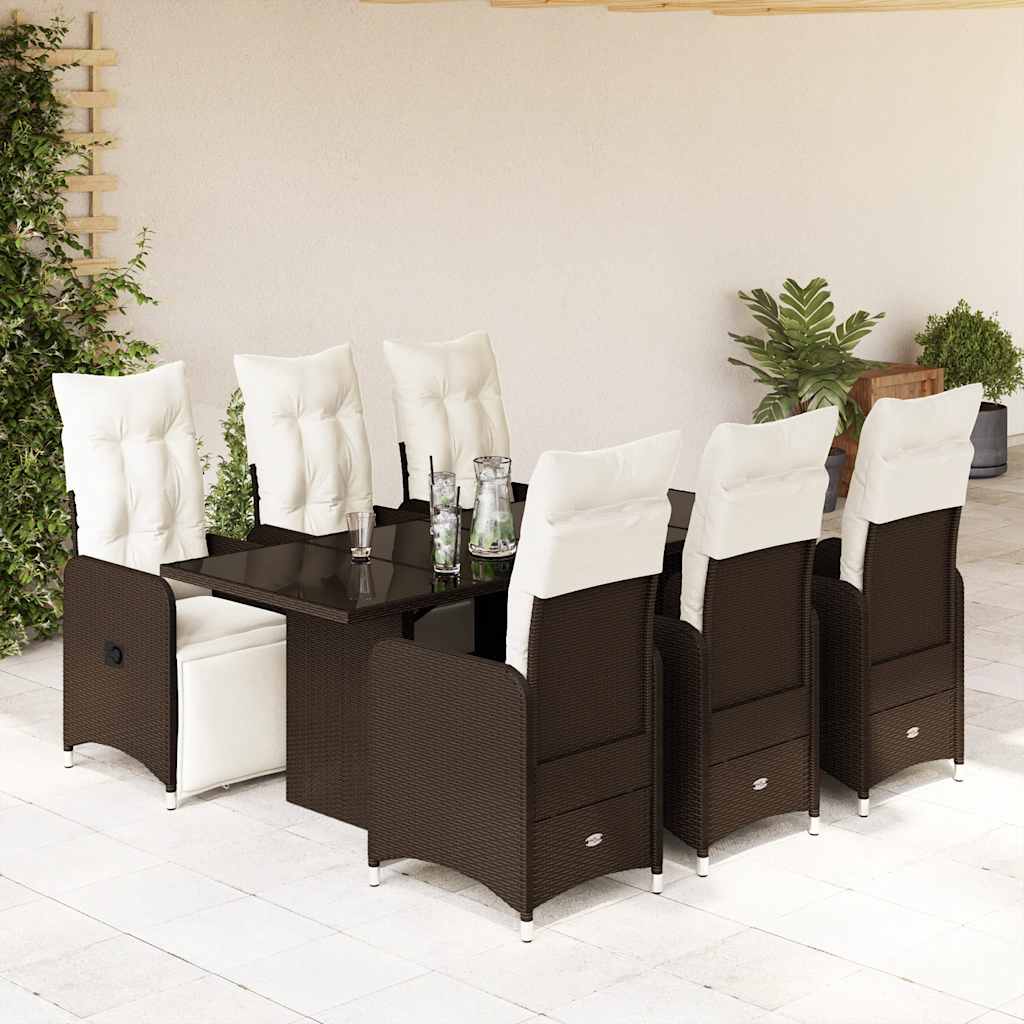 3-tlg. Garten-Bistro-Set mit Kissen Braun Poly Rattan