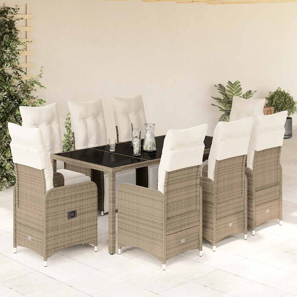 3-tlg. Garten-Bistro-Set mit Kissen Braun Poly Rattan