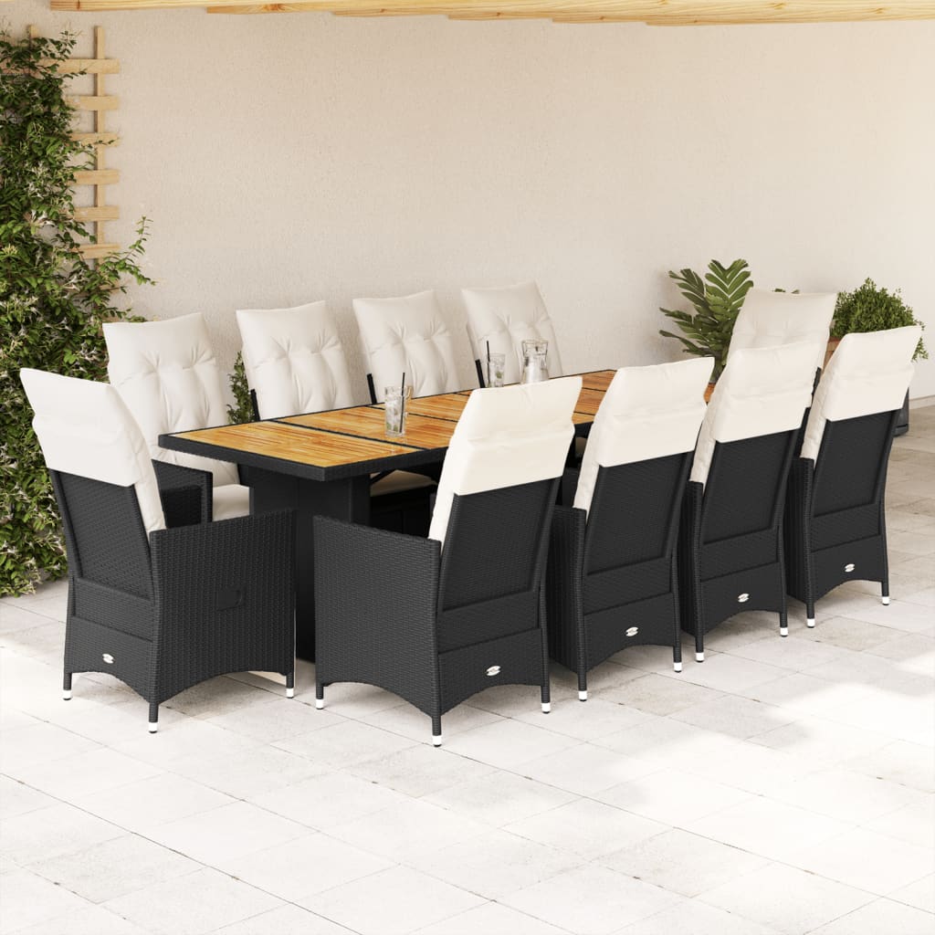 9-tlg. Garten-Bistro-Set mit Kissen Schwarz Poly Rattan