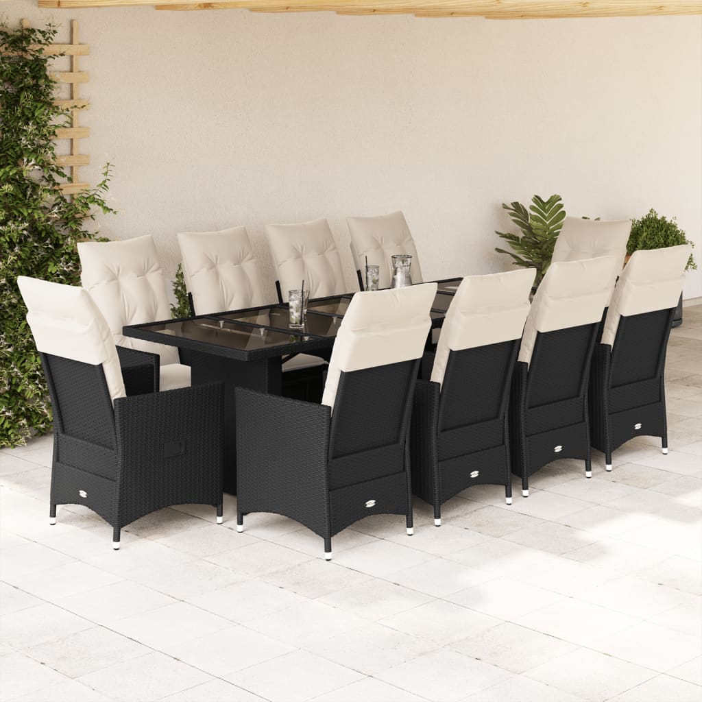 9-tlg. Garten-Bistro-Set mit Kissen Schwarz Poly Rattan