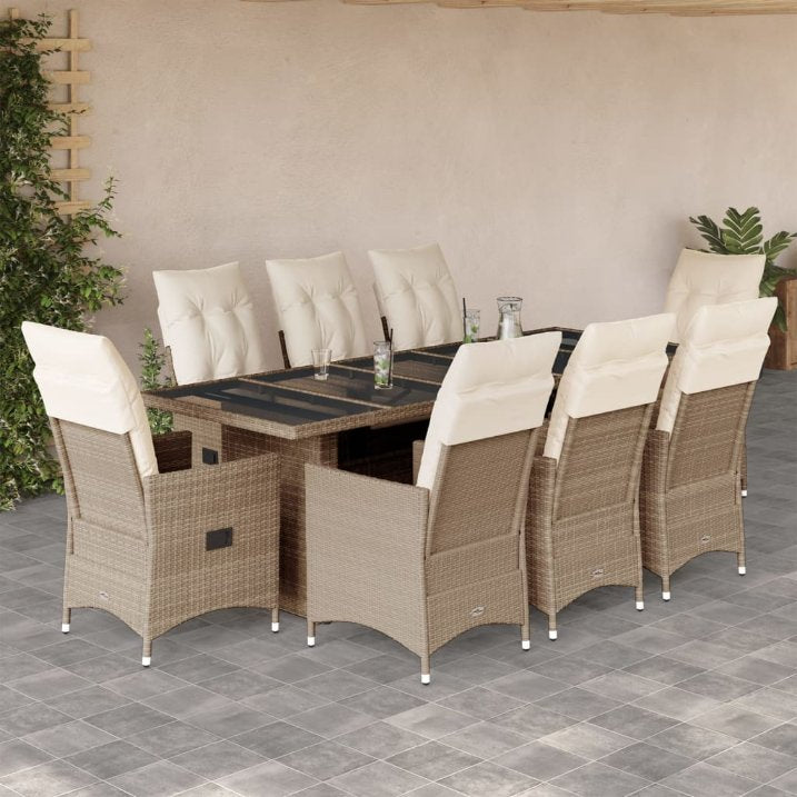 9-tlg. Garten-Bistro-Set mit Kissen Braun Poly Rattan