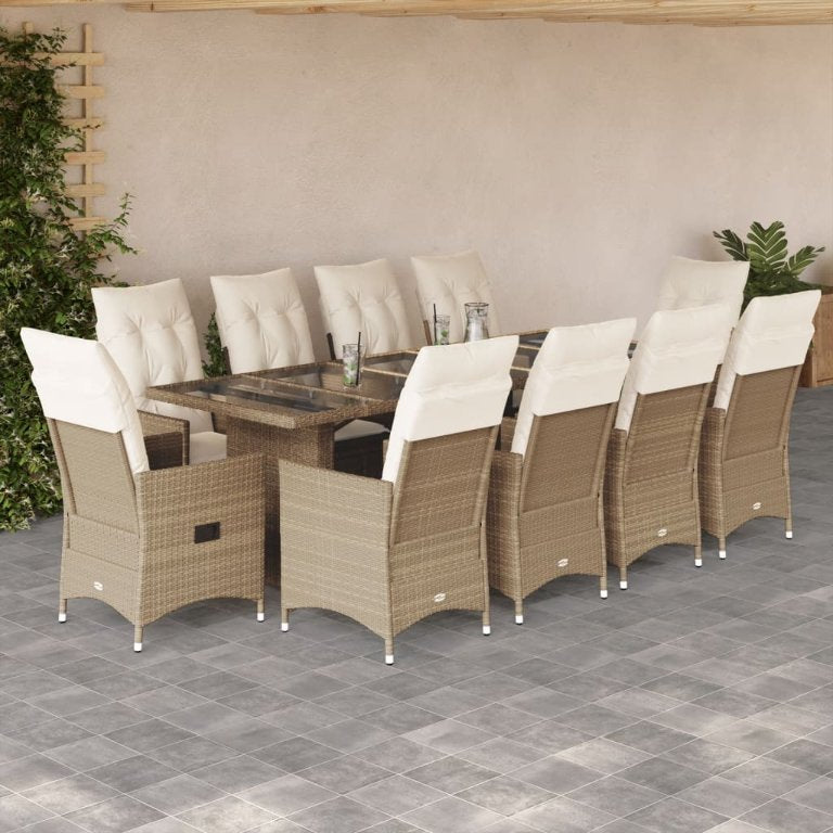9-tlg. Garten-Bistro-Set mit Kissen Braun Poly Rattan