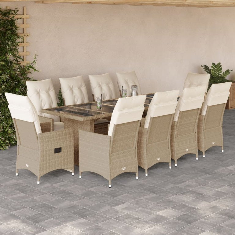 9-tlg. Garten-Bistro-Set mit Kissen Braun Poly Rattan