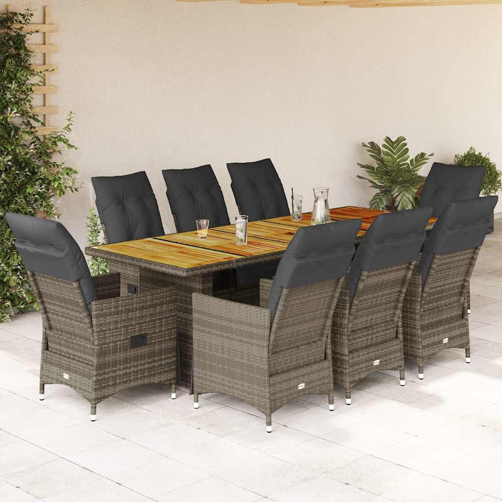 9-tlg. Garten-Bistro-Set mit Kissen Schwarz Poly Rattan