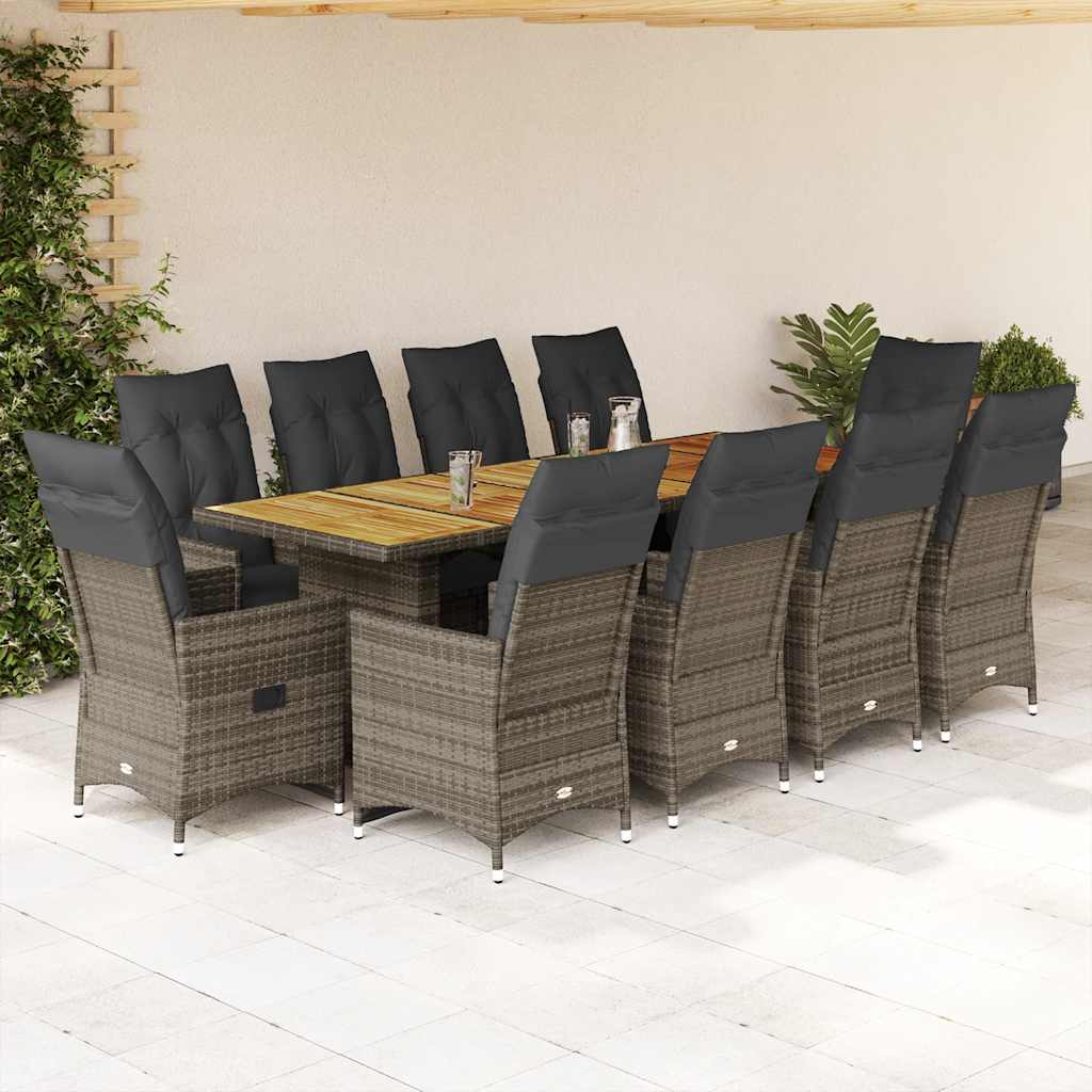 9-tlg. Garten-Bistro-Set mit Kissen Schwarz Poly Rattan