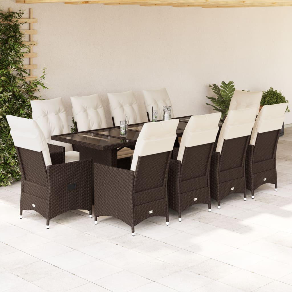 9-tlg. Garten-Bistro-Set mit Kissen Schwarz Poly Rattan