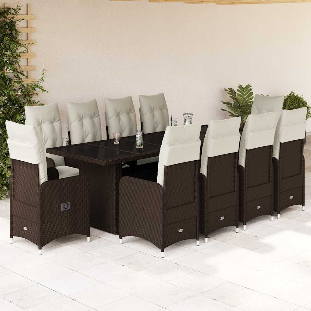 9-tlg. Garten-Bistro-Set mit Kissen Braun Poly Rattan