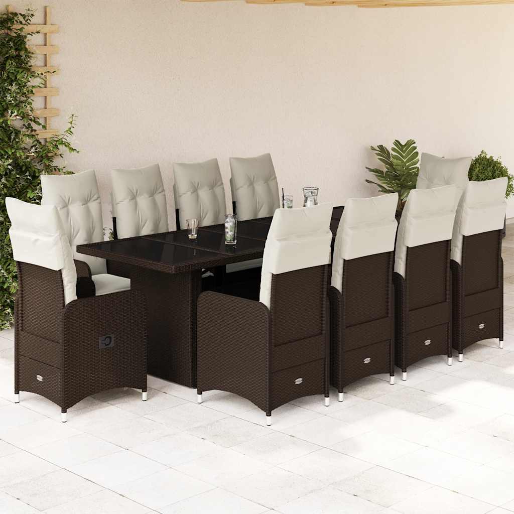9-tlg. Garten-Bistro-Set mit Kissen Braun Poly Rattan