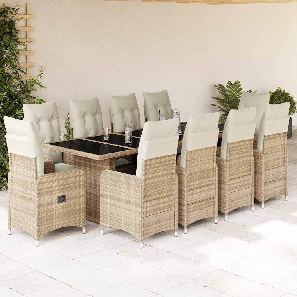 9-tlg. Garten-Bistro-Set mit Kissen Braun Poly Rattan