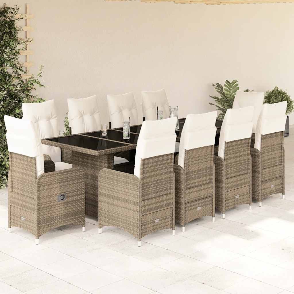 9-tlg. Garten-Bistro-Set mit Kissen Braun Poly Rattan