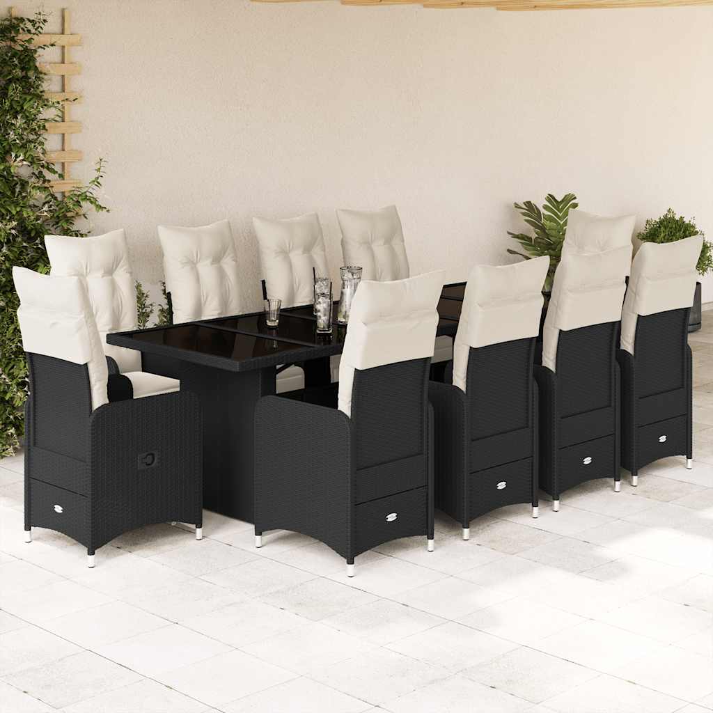 9-tlg. Garten-Bistro-Set mit Kissen Schwarz Poly Rattan