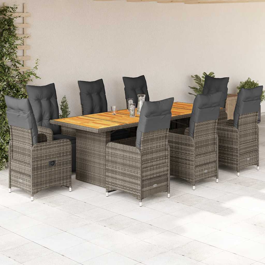 9-tlg. Garten-Bistro-Set mit Kissen Schwarz Poly Rattan