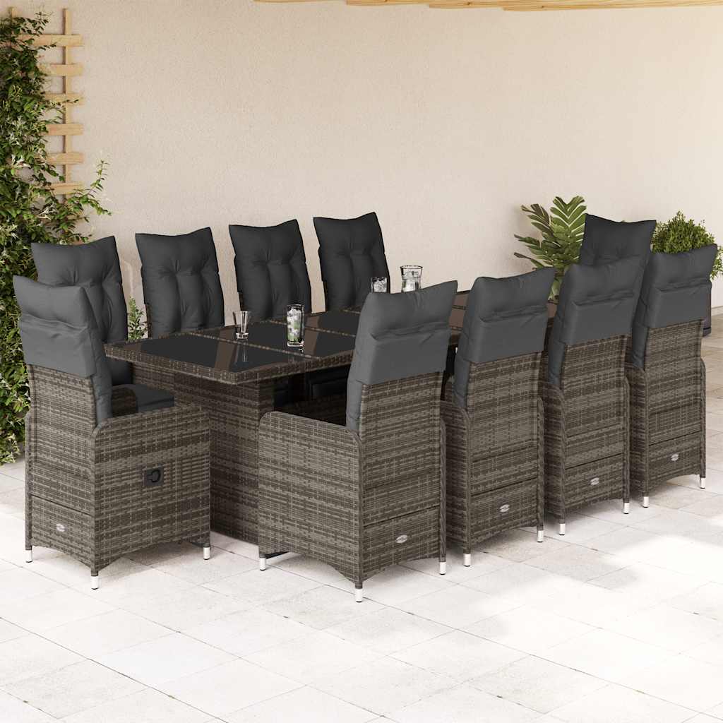 9-tlg. Garten-Bistro-Set mit Kissen Schwarz Poly Rattan
