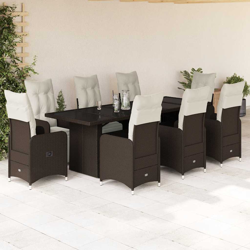 9-tlg. Garten-Bistro-Set mit Kissen Schwarz Poly Rattan