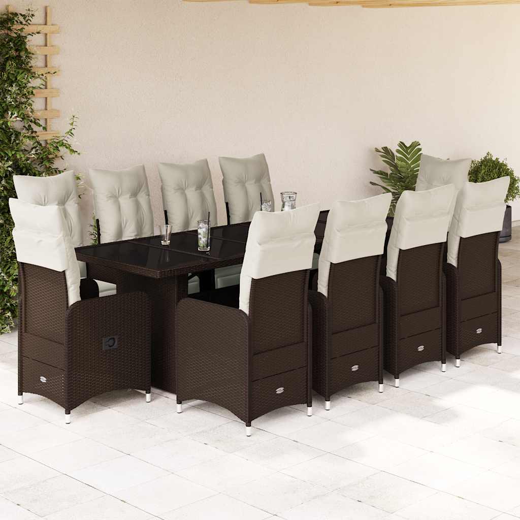 9-tlg. Garten-Bistro-Set mit Kissen Schwarz Poly Rattan