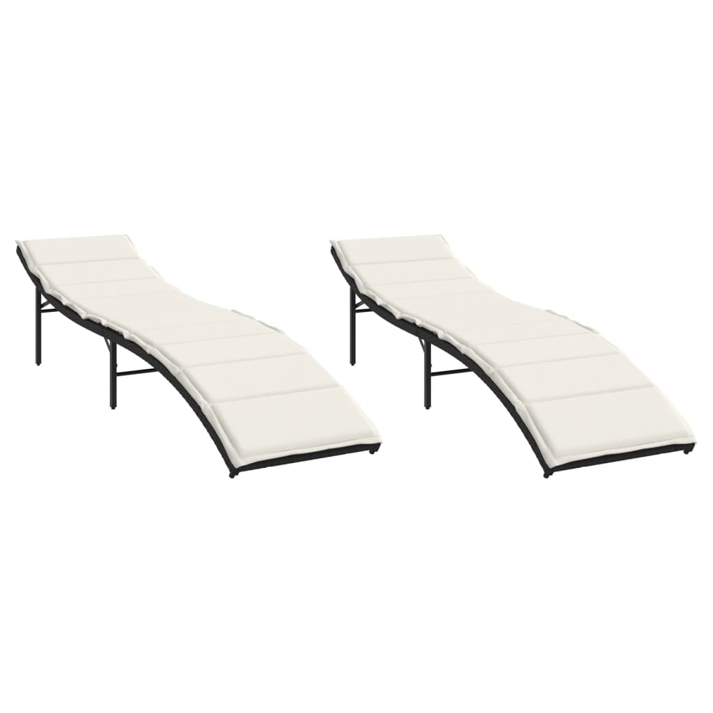 vidaXL Sonnenliegen 2 Stk. mit Auflagen Schwarz Poly Rattan