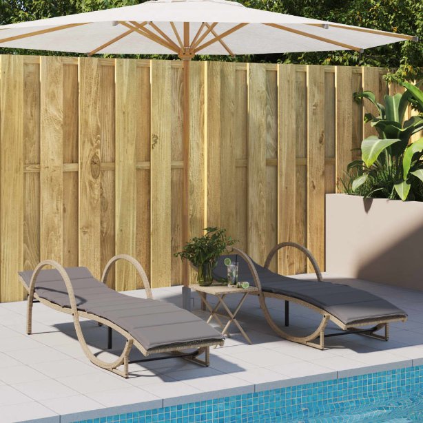 vidaXL Sonnenliegen 2 Stk. mit Auflagen Schwarz Poly Rattan