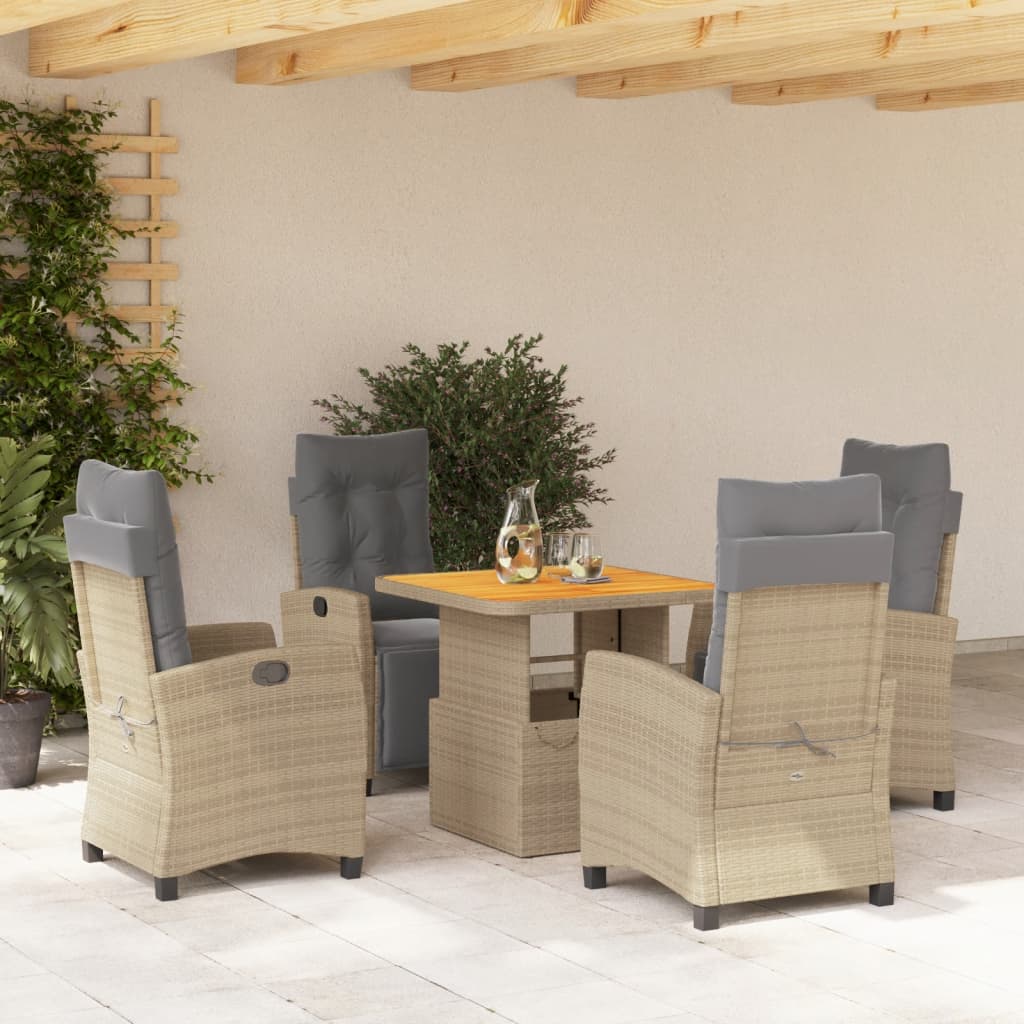 3-tlg. Garten-Essgruppe mit Kissen Beige Poly Rattan