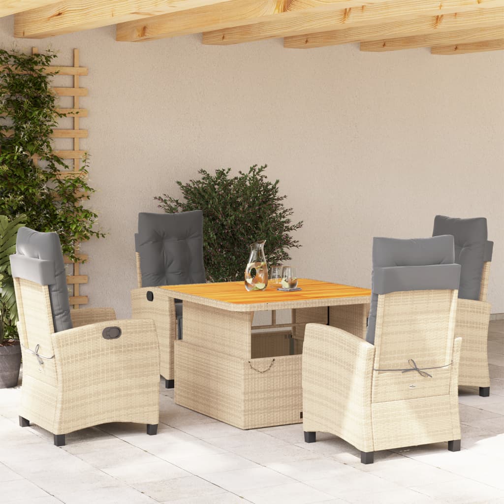 3-tlg. Garten-Essgruppe mit Kissen Beige Poly Rattan