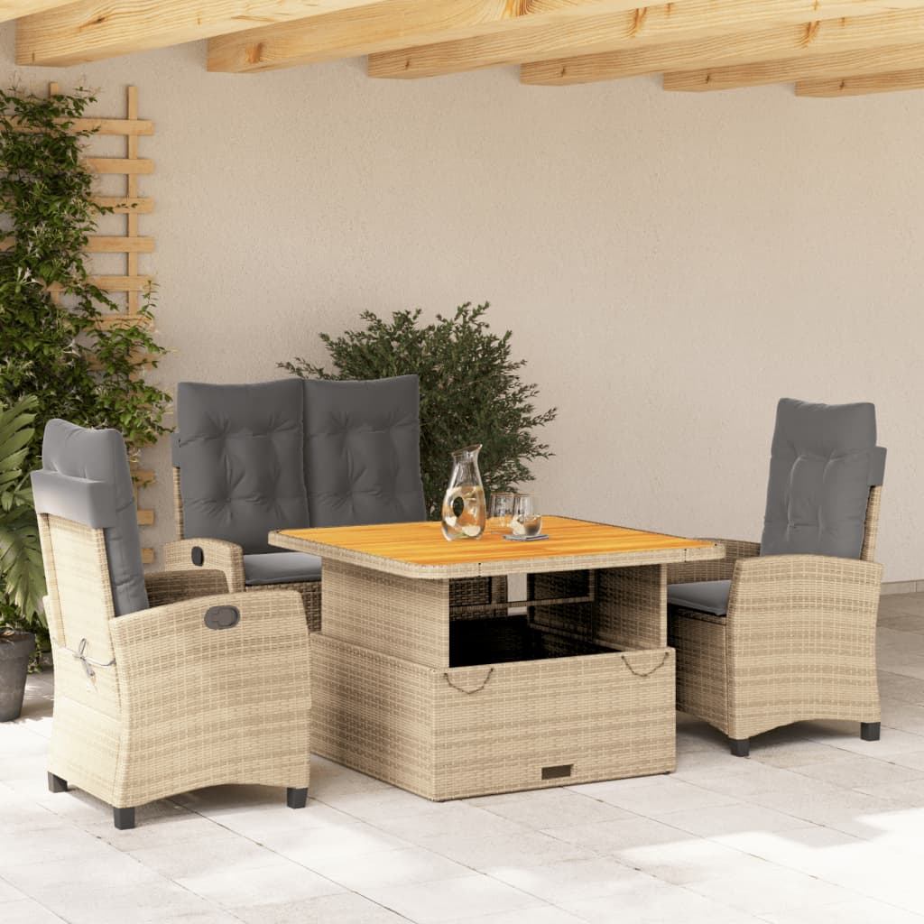 3-tlg. Garten-Essgruppe mit Kissen Beige Poly Rattan