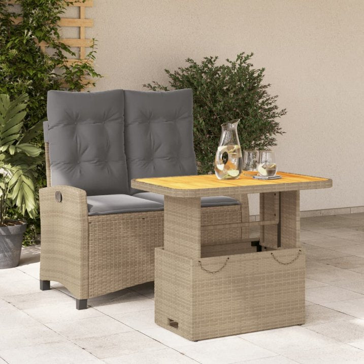 3-tlg. Garten-Essgruppe mit Kissen Beige Poly Rattan